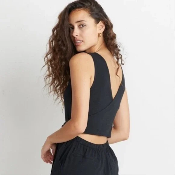 Marine Layer Eloise Belted Wrap Romper Jumpsuit S Small Black - Picture 2 of 8